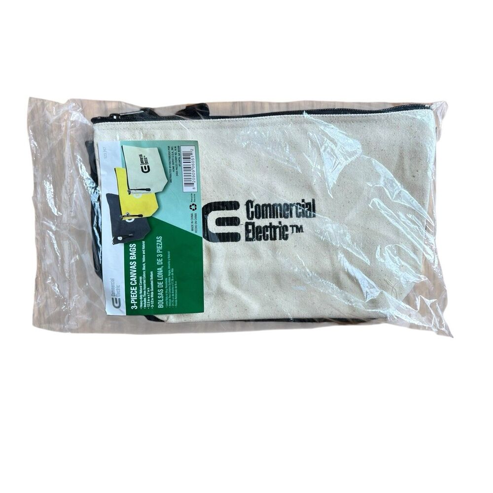 Commercial Electric Tool Zipper 3 Piece Canvas Tool Bags Pouches  12.5” x 7"
